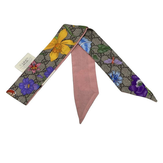 Gucci Scarf - 609317 Beige Pink And Multi GG Flora/floral Silk