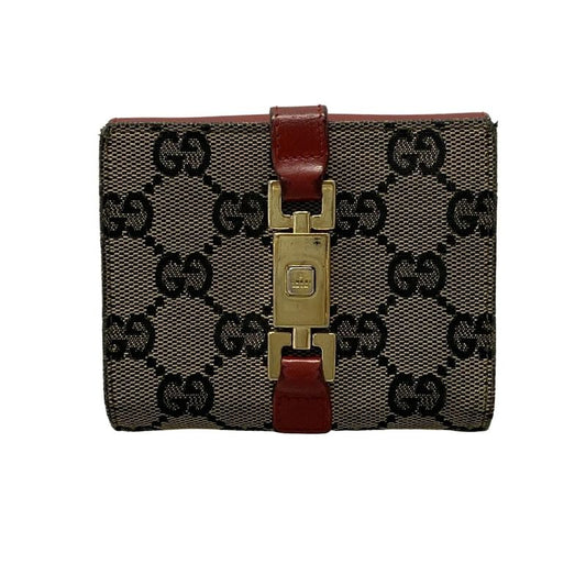 Gucci Bifold Wallet Jackie 0352888 Beige And Red Leather