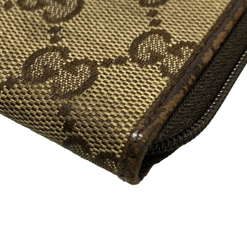 Gucci Coin Case GG Pattern 115255 Beige X Dark Brown Round Zipper Leather