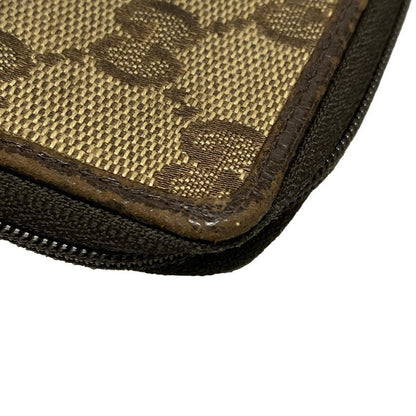 Gucci Coin Case GG Pattern 115255 Beige X Dark Brown Round Zipper Leather