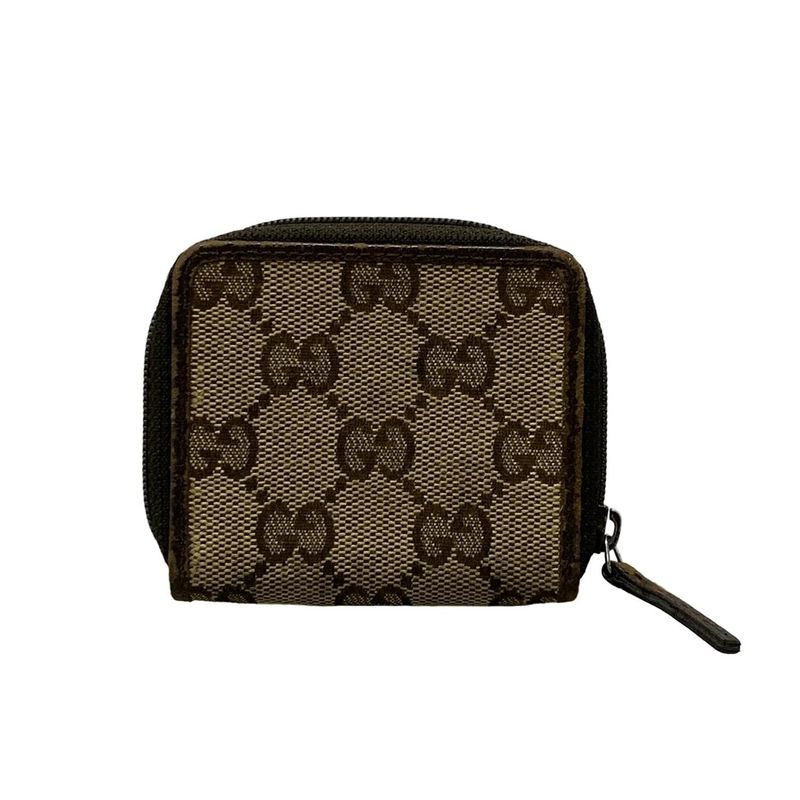 Gucci Coin Case GG Pattern 115255 Beige X Dark Brown Round Zipper Leather