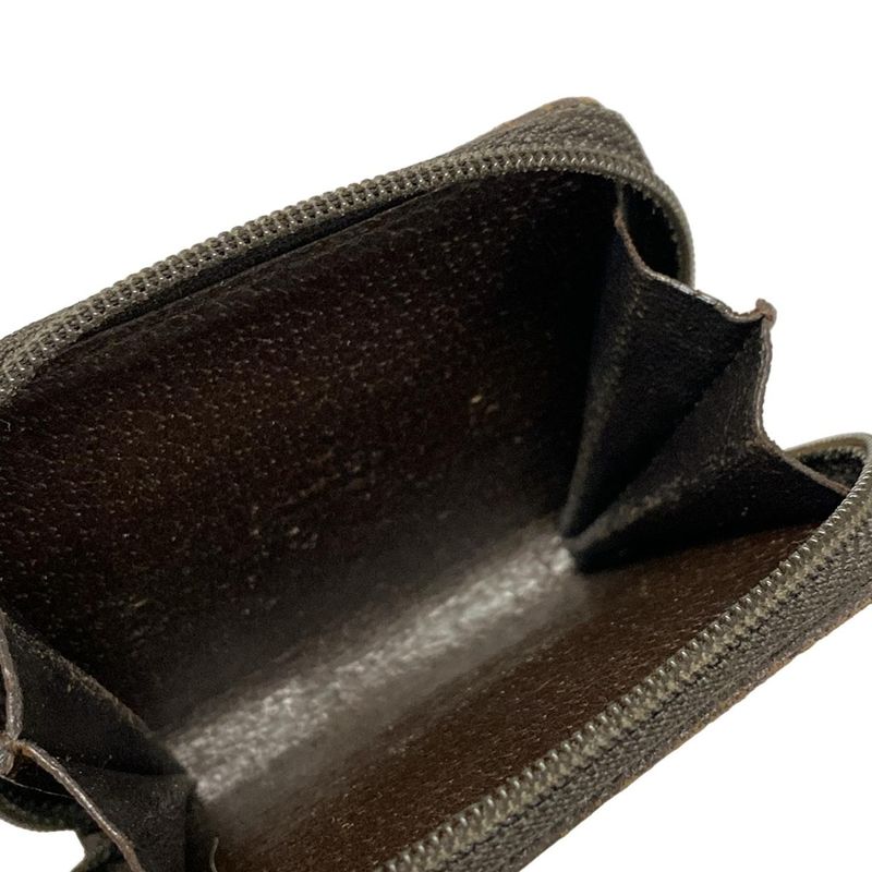 Gucci Coin Case GG Pattern 115255 Beige X Dark Brown Round Zipper Leather