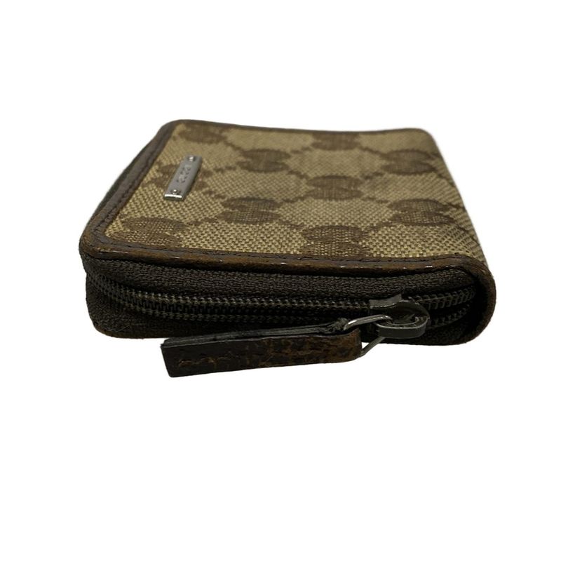 Gucci Coin Case GG Pattern 115255 Beige X Dark Brown Round Zipper Leather