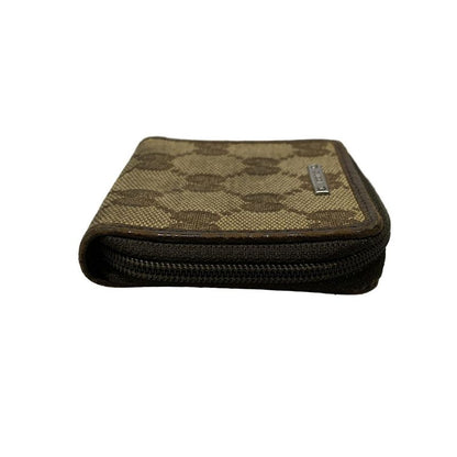 Gucci Coin Case GG Pattern 115255 Beige X Dark Brown Round Zipper Leather