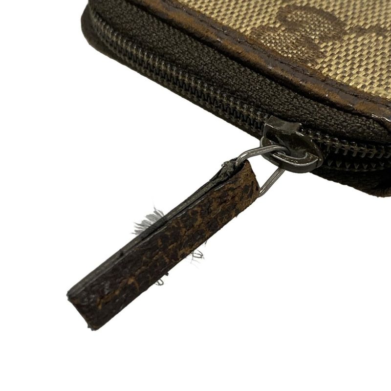 Gucci Coin Case GG Pattern 115255 Beige X Dark Brown Round Zipper Leather
