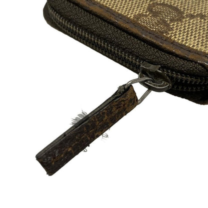 Gucci Coin Case GG Pattern 115255 Beige X Dark Brown Round Zipper Leather