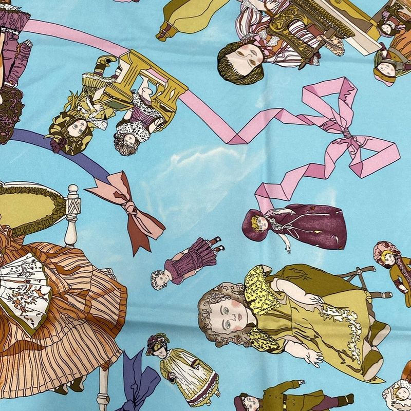 Hermes Scarf Carré 90 Light Blue×multi Hello Dolly