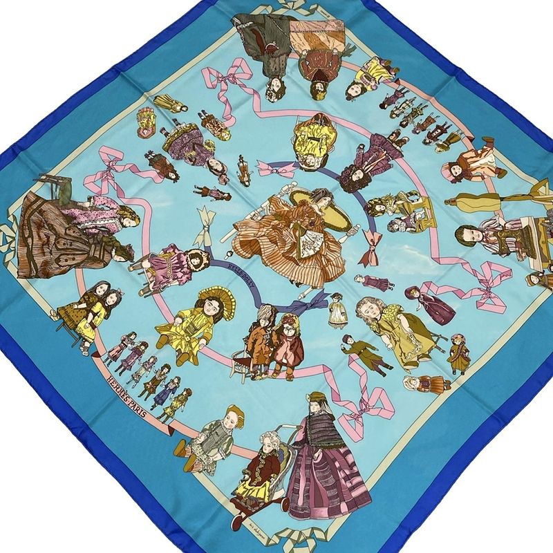Hermes Scarf Carré 90 Light Blue×multi Hello Dolly