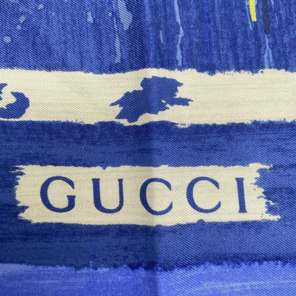 Gucci Scarf Blue And Multi Floral Pattern
