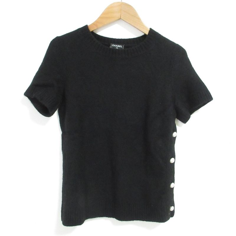 Good Chanel Cashmere Short Sleeve Knit Sweater P50079 Size 34 Black Ladies Used