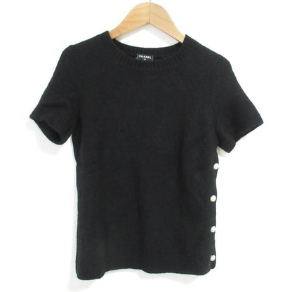 Good Chanel Cashmere Short Sleeve Knit Sweater P50079 Size 34 Black Ladies Used