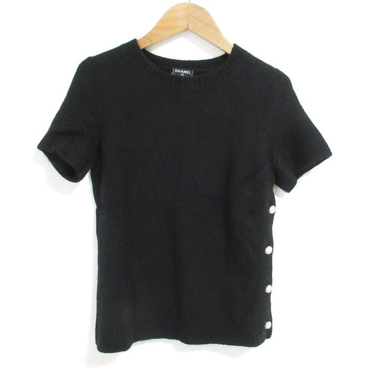Good Chanel Cashmere Short Sleeve Knit Sweater P50079 Size 34 Black Ladies Used