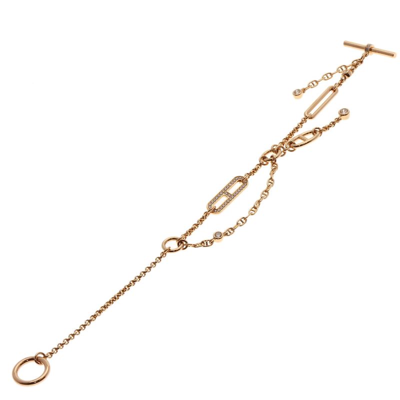 Hermes Chaine D'ancre Chaos Diamond Bracelet 18K Pink Gold Ladies