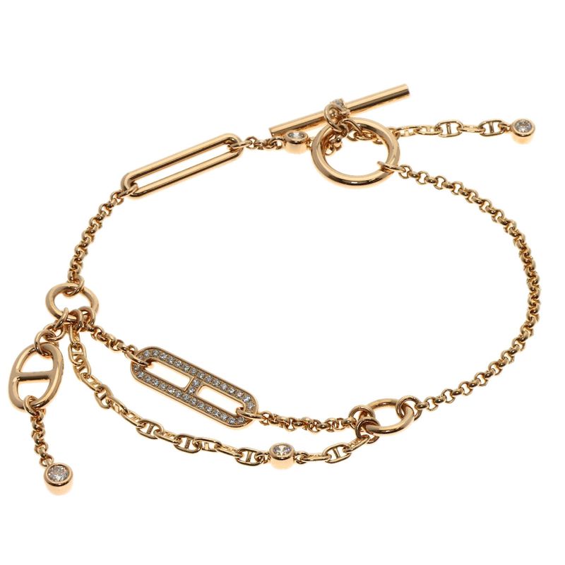 Hermes Chaine D'ancre Chaos Diamond Bracelet 18K Pink Gold Ladies