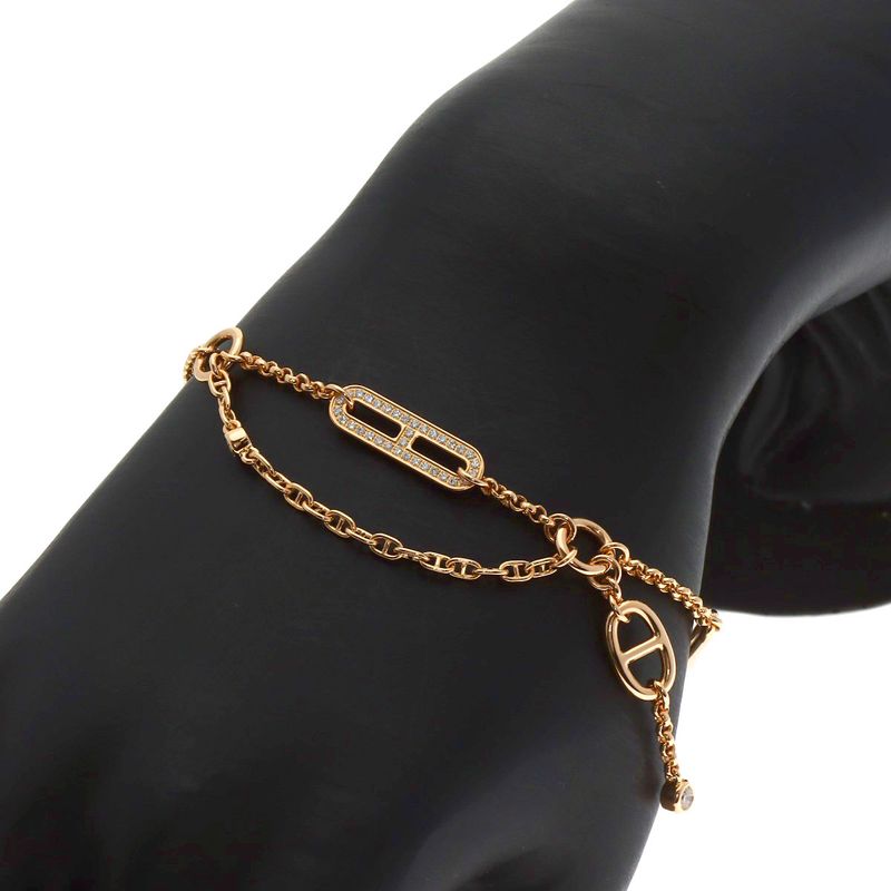 Hermes Chaine D'ancre Chaos Diamond Bracelet 18K Pink Gold Ladies