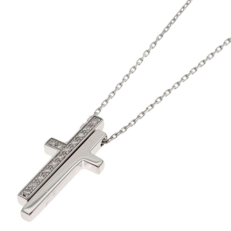 Gucci Separate Cross Diamond Necklace 18K White Gold Ladies