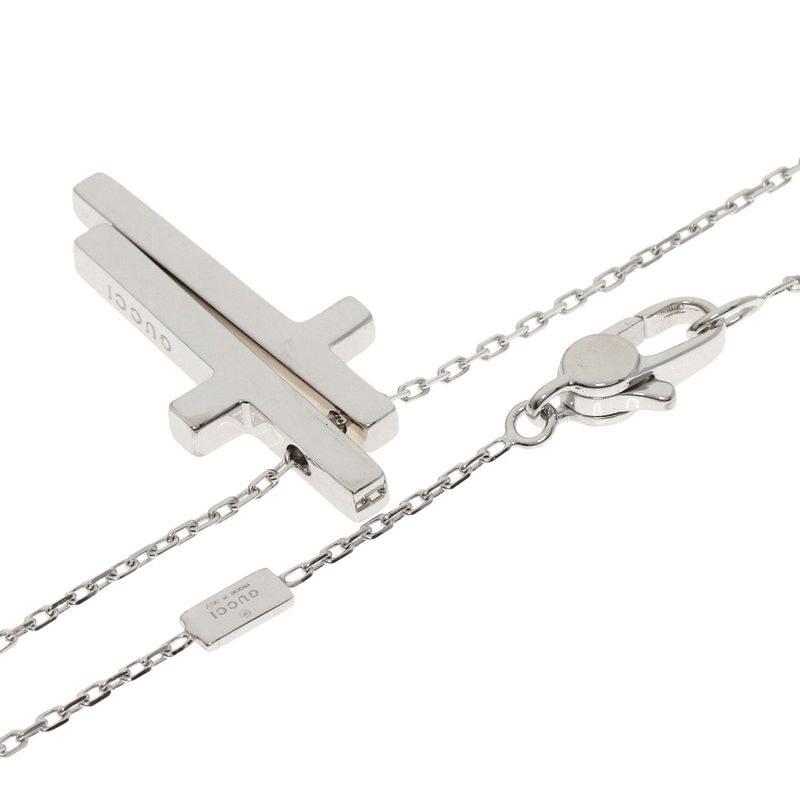 Gucci Separate Cross Diamond Necklace 18K White Gold Ladies