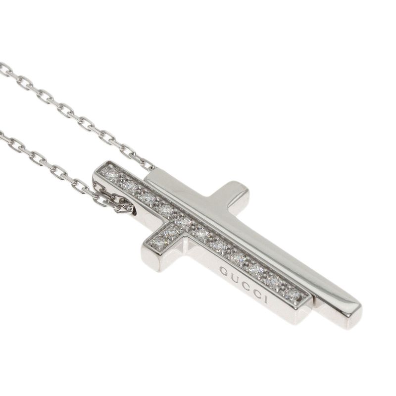 Gucci Separate Cross Diamond Necklace 18K White Gold Ladies