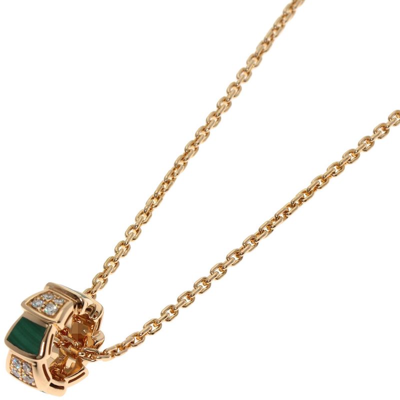Bvlgari Bulgari Serpenti Malachite Diamond Necklace 18K Pink Gold Ladies