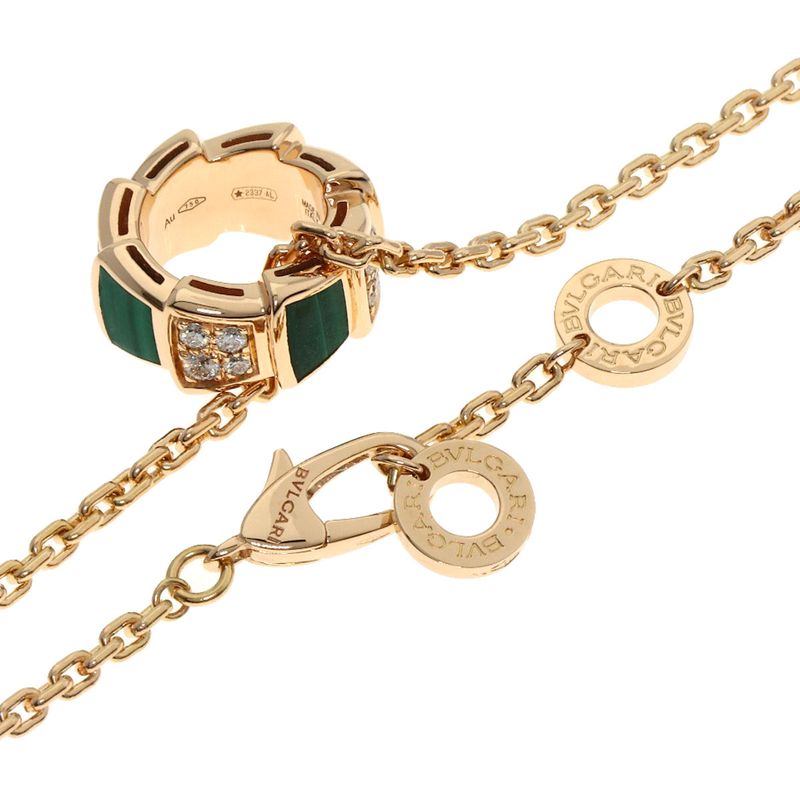 Bvlgari Bulgari Serpenti Malachite Diamond Necklace 18K Pink Gold Ladies