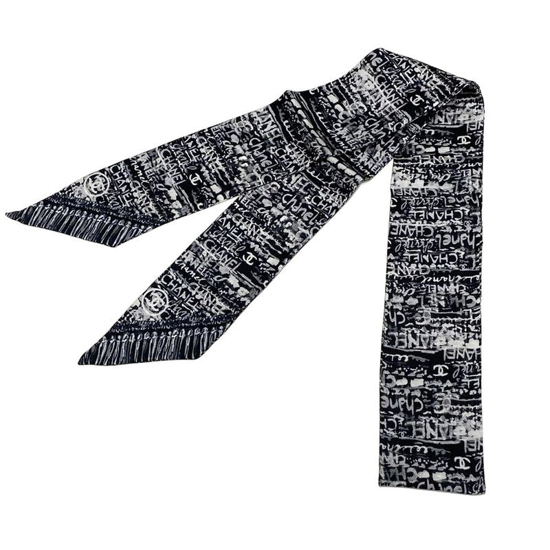 Chanel Scarf - Black Gray And White Ribbon Scarf