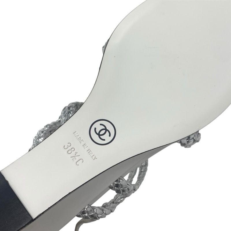 Chanel Sandals Shoes Leather Silver White Strap Braided Wedge Sole