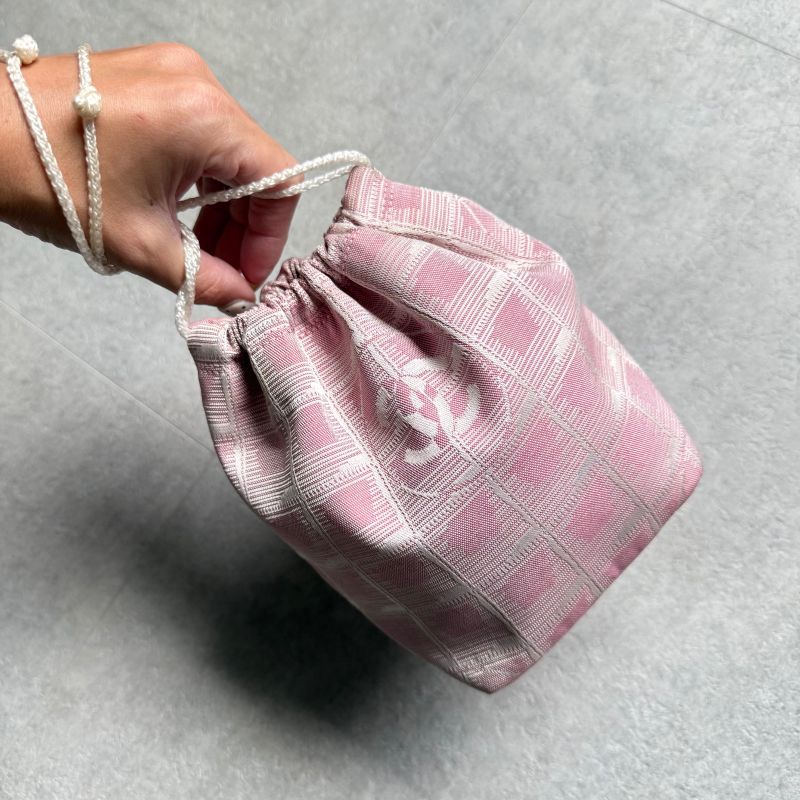 Chanel Draw String Pouch New Travel Line Nylon Pink Draw String Bag Handbag
