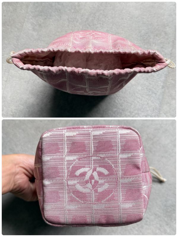 Chanel Draw String Pouch New Travel Line Nylon Pink Draw String Bag Handbag