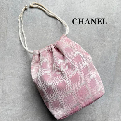 Chanel Draw String Pouch New Travel Line Nylon Pink Draw String Bag Handbag