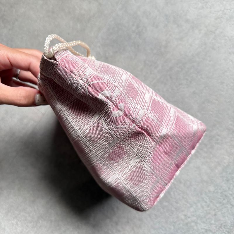Chanel Draw String Pouch New Travel Line Nylon Pink Draw String Bag Handbag