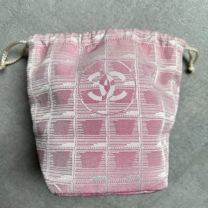 Chanel Draw String Pouch New Travel Line Nylon Pink Draw String Bag Handbag