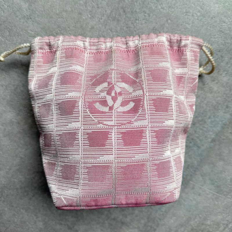Chanel Draw String Pouch New Travel Line Nylon Pink Draw String Bag Handbag