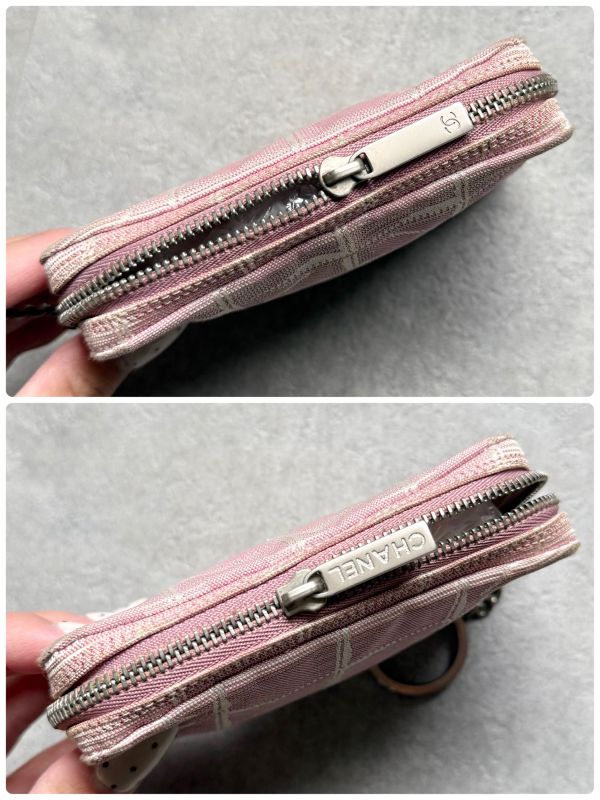 Chanel New Travel Line Coin Case with Key Ring Mini Pouch Canvas Pink Coco