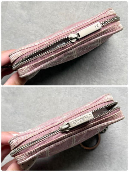 Chanel New Travel Line Coin Case with Key Ring Mini Pouch Canvas Pink Coco