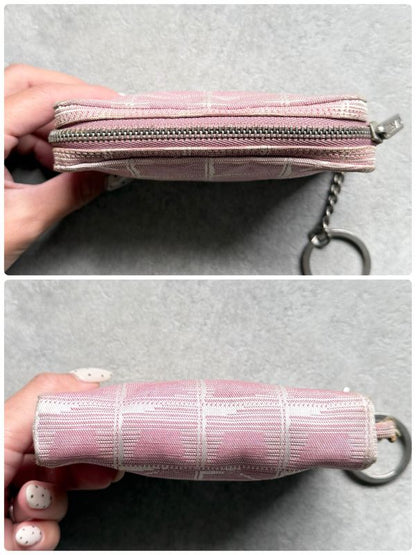 Chanel New Travel Line Coin Case with Key Ring Mini Pouch Canvas Pink Coco