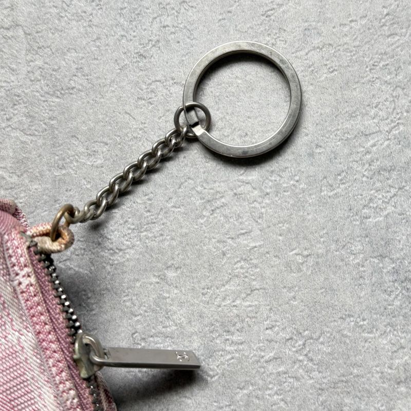 Chanel New Travel Line Coin Case with Key Ring Mini Pouch Canvas Pink Coco