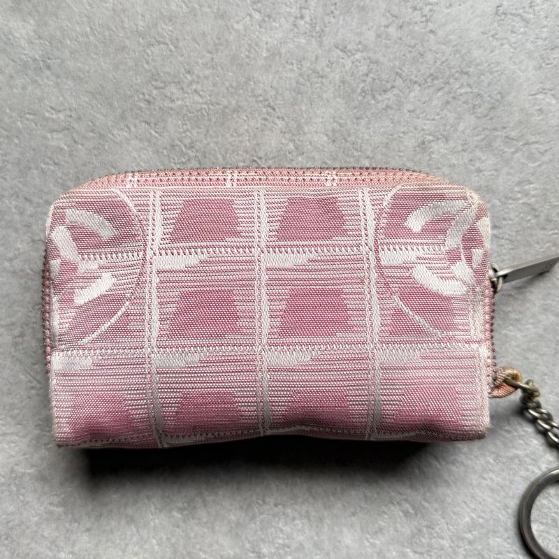Chanel New Travel Line Coin Case with Key Ring Mini Pouch Canvas Pink Coco