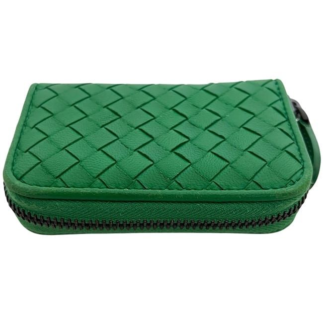 Bottega Veneta Coin Case Green Intrecciato Coin Purse Leather