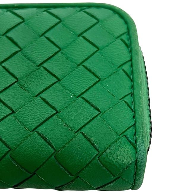 Bottega Veneta Coin Case Green Intrecciato Coin Purse Leather