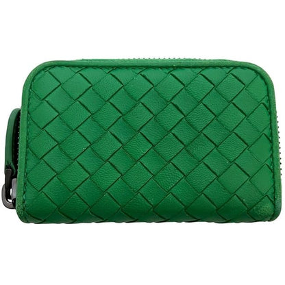 Bottega Veneta Coin Case Green Intrecciato Coin Purse Leather