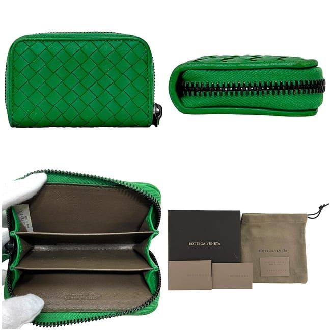Bottega Veneta Coin Case Green Intrecciato Coin Purse Leather