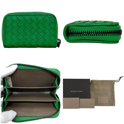 Bottega Veneta Coin Case Green Intrecciato Coin Purse Leather
