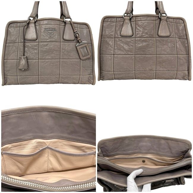 Prada 2 Way Bag Grey Bn2217 Excellent Condition Nappa Leather Preowned