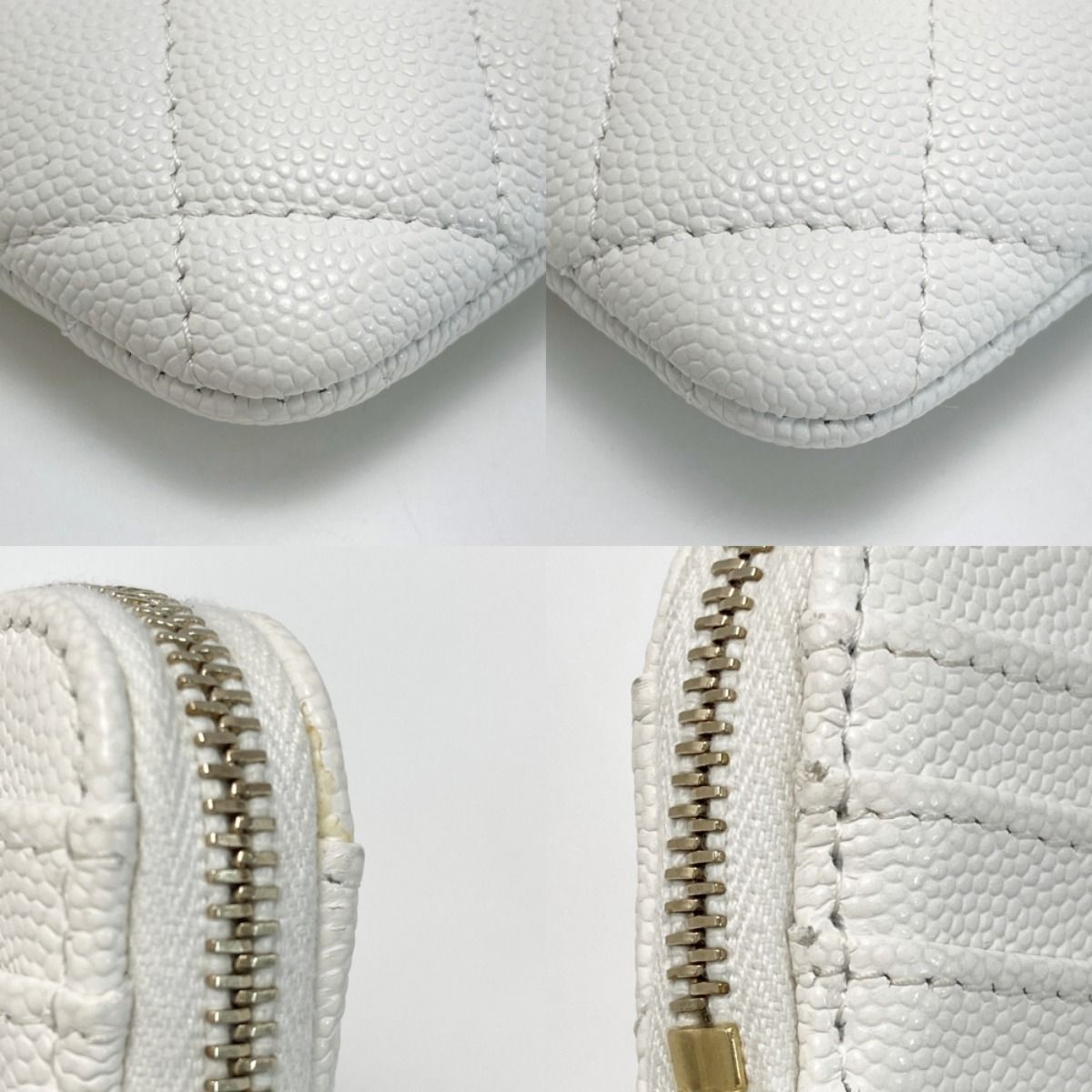 Chanel Matelasse Classic Zip Coin Purse Ap2061 White Coco Mark Caviar Skin