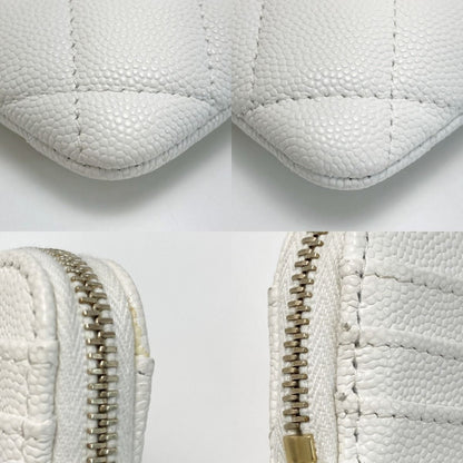 Chanel Matelasse Classic Zip Coin Purse Ap2061 White Coco Mark Caviar Skin