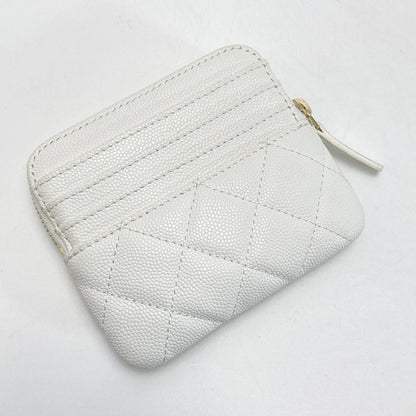 Chanel Matelasse Classic Zip Coin Purse Ap2061 White Coco Mark Caviar Skin