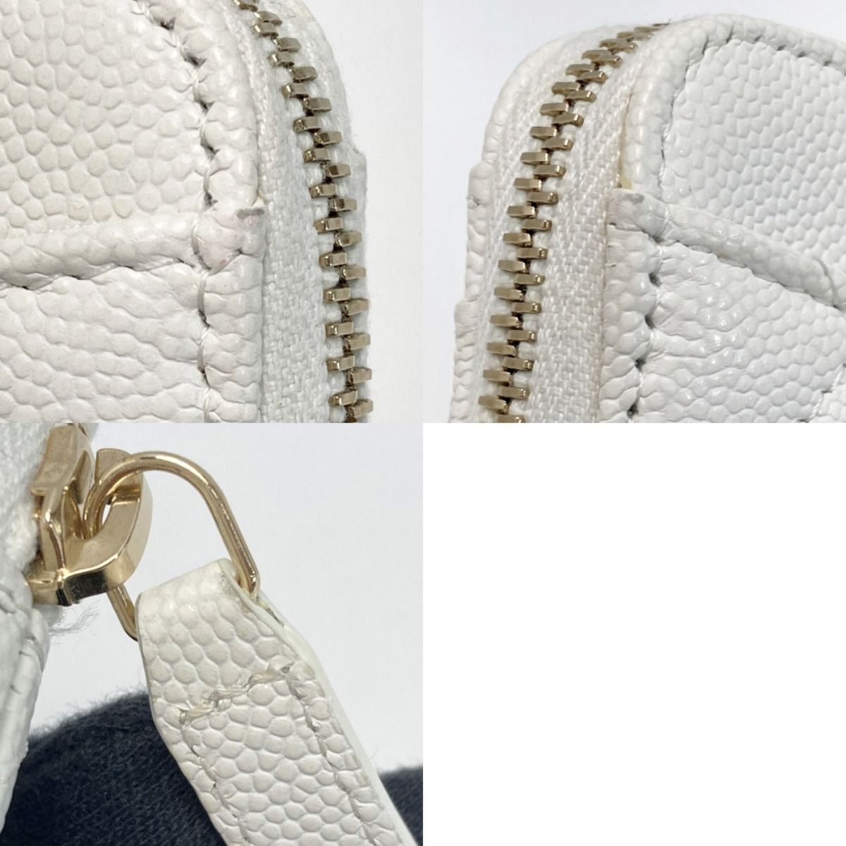 Chanel Matelasse Classic Zip Coin Purse Ap2061 White Coco Mark Caviar Skin
