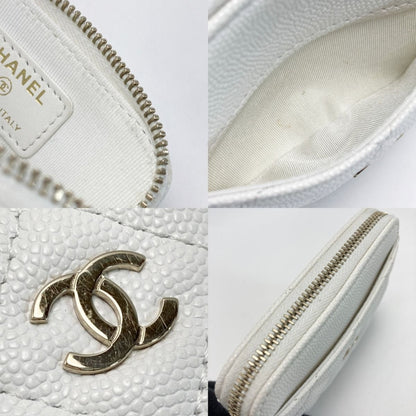 Chanel Matelasse Classic Zip Coin Purse Ap2061 White Coco Mark Caviar Skin