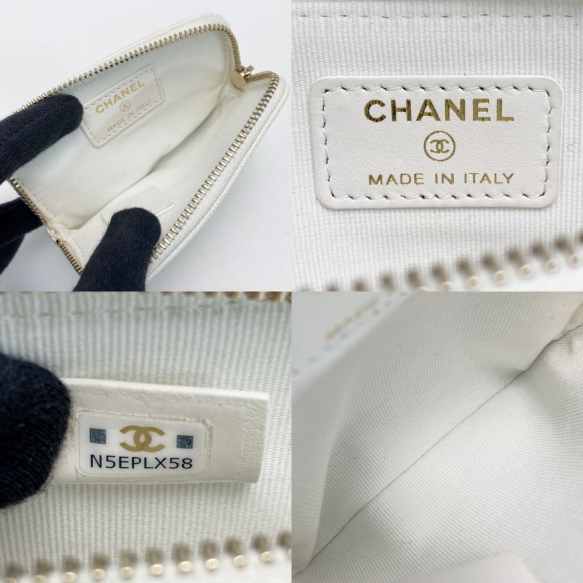 Chanel Matelasse Classic Zip Coin Purse Ap2061 White Coco Mark Caviar Skin
