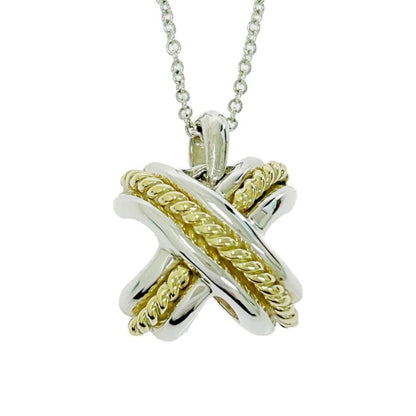 Tiffany & Co Silver Gold Signature Cross Necklace 4.9g 925 750 Engraved 499135